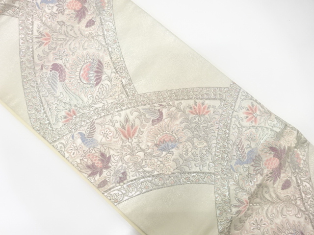 JAPANESE KIMONO / ANTIQUE FUKURO OBI / SILK / WOVEN FLOWER & BIRD
